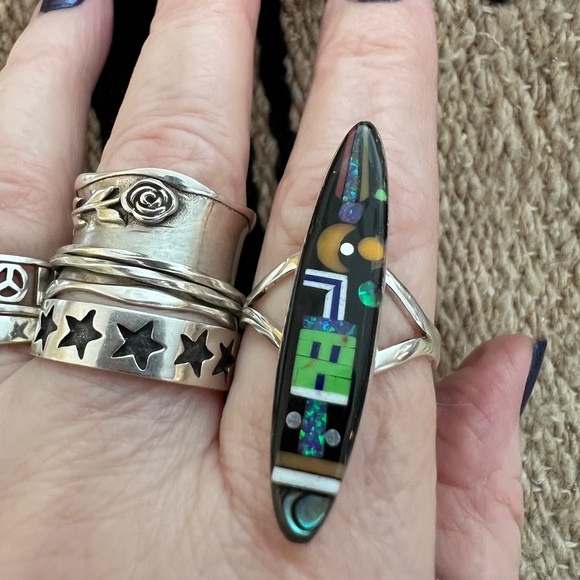 ❤️ Signed RD Galaxy Micro Inlaid 925 Native Celestial Scene Ring SZ 9.75 Unisex - Picture 4 of 16